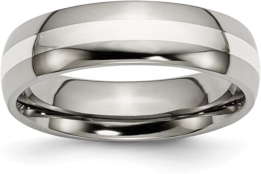 Diamond2Deal Titanium and Sterling Silver 6mm Wedding Band Ring For Men