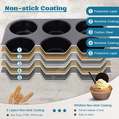 Amdongking Muffin Pan, Cupcake Pans, 6 Cup Premium Non-Stick Carbon Steel Kitchen Baking Quiche Pan, 10.4 X 7.1 Inches #TOP3