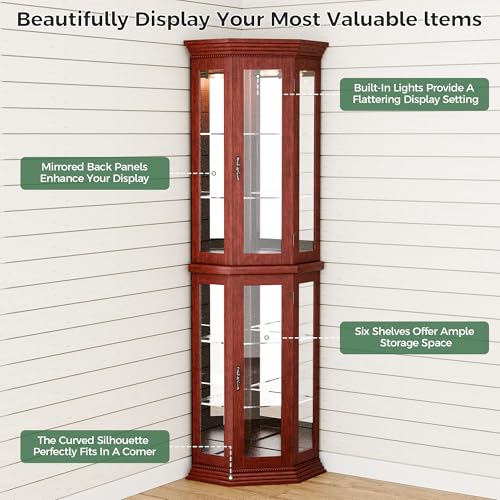 Trygoal 70" H Glass Display Cabinet, China Cabinet Dis, Cherry by Trygoal - Used condition - Image 4