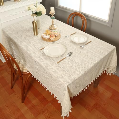 Nappe de table rétro chic en dentelle beige de qualité supérieure - 3