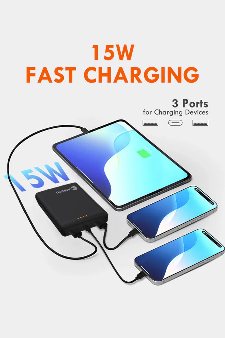 Power Bank portatile da 10000 mAh, caricabatterie di grande capacità con protezione NTC, tempo di riscaldamento di 18 ore, nero