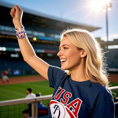 NVENF Baseball Bracelets for Women Stackable Blue White Game Day Heishi Bracelets Preppy Friendship Sports Bracelet Softball Baseball Jewelry Accessories Party Favors Gifts (Blue White) - Thumbnail 3