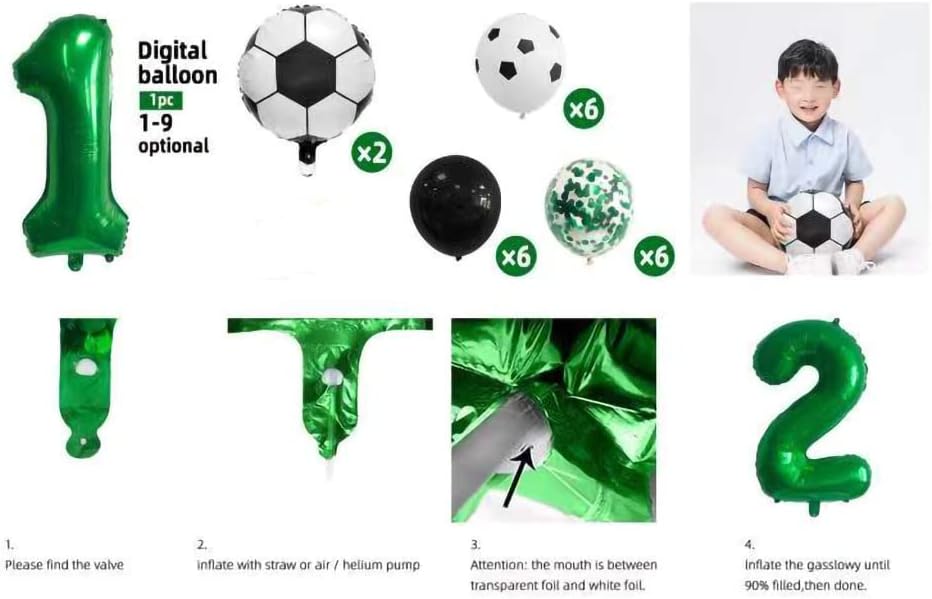 Soccer Birthday Party Decorations Kids Boys Girls Soccer Ball Themed 13 Year Children's Birthday Decoration Number 13 Balloon Garland, Soccer foil Balloon, Green Balloon Soccer Themed Celebration - Image 7