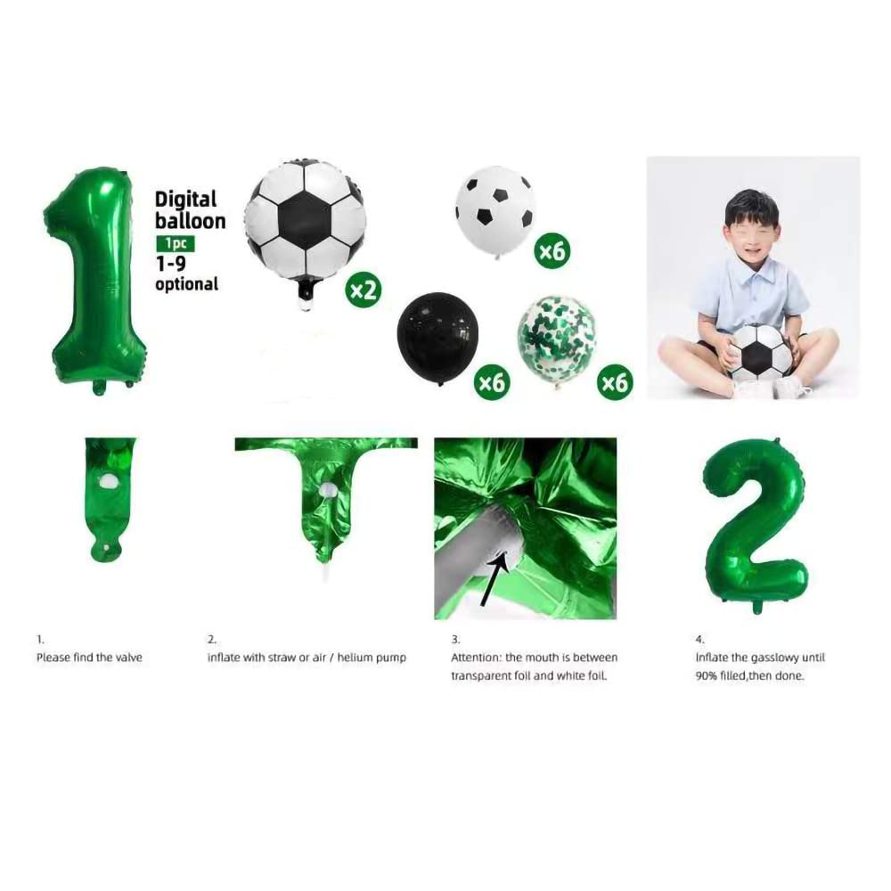 Fußball-Luftballons Set – 40 Stück Latex-Ballons (30,5 Cm), 2 Bänder, 1 Zugflagge, Für WM & Kinderpartys