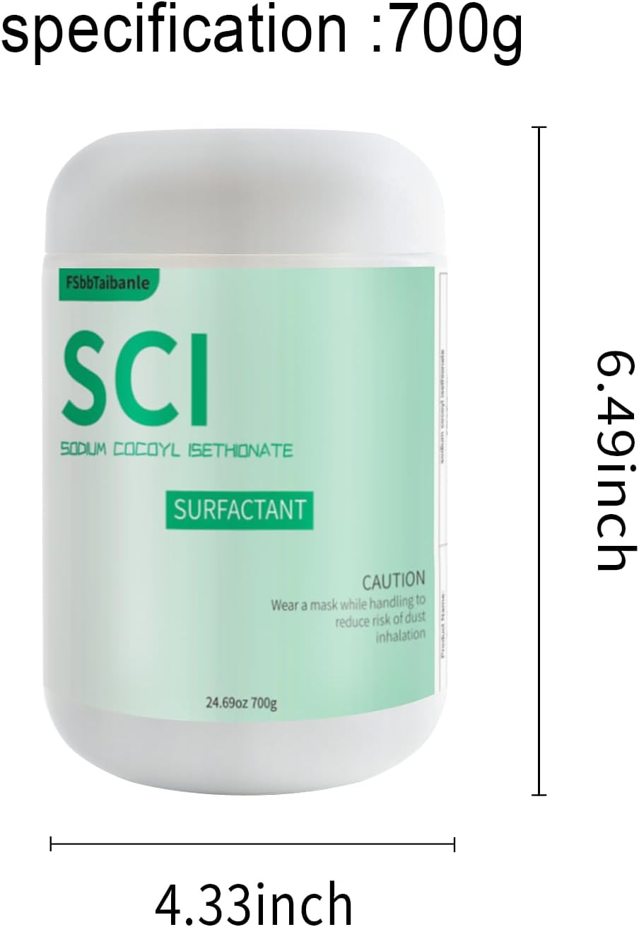 24.69 oz Sodium Cocoyl Isethionate, Premium Sodium Cocoyl Isethionate (SCI) Powder, Amazing Bubbles, Gentle on Skin, Biodegradable, Suitable for Making Bath Bombs