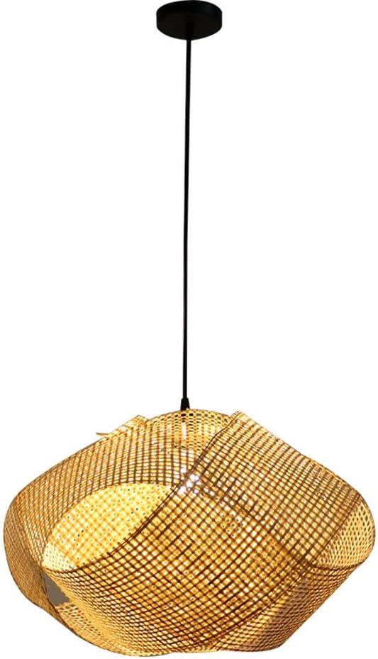 Geometric Wicker Lampshade Bamboo Woven Chaner Southeast Asian Style Embedded Lantern Hanging Light Home Indoor Hallway Ceiling Lighting Fixture E27,for Kitchen Island,Dining Room,Bar