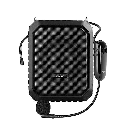 Amplificador de Voz para Professor. Acompanham 2 microfones (com fio e sem fio UHF), Potência Sonora de 18W - THOTEM AX