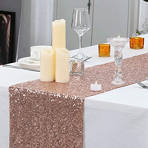 Partydelight 12 Pack 12" X 60" Rose Gold Sequin Table Runner For Wedding, Party, Bridal Baby Shower, Christmas. #TOP19
