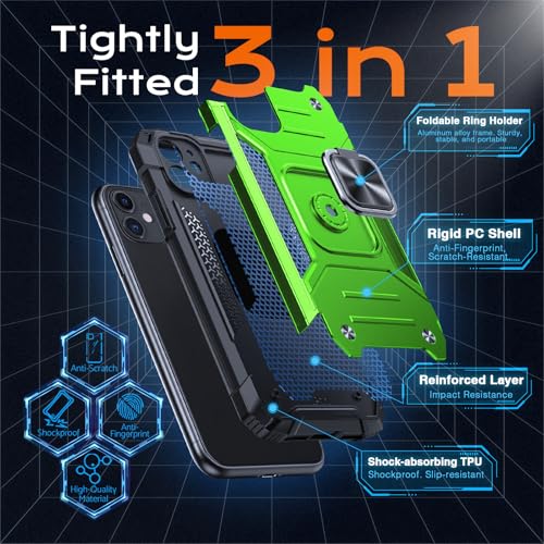 Image of Anqrp Heavy Duty Case for iPhone 11 Case with Enhanced Ring Holder Grip Stand, Military Grade Shockproof Rugged Drop Protective Silicone Hard Slim iPhone 11 Phone Case Cover,Spring Grass