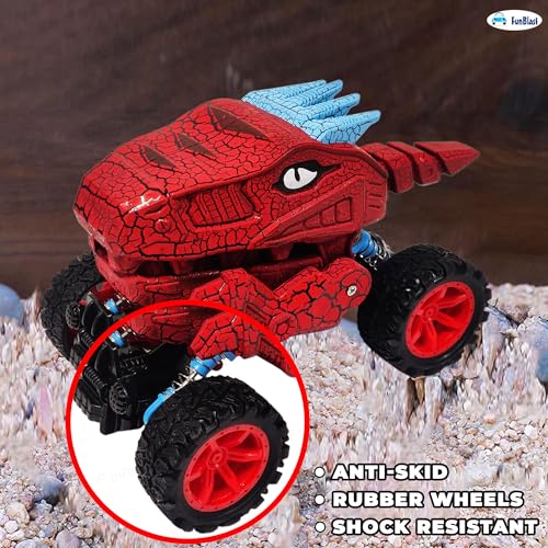 Image of FunBlast Rock Crawler Toy for Kids - 4X4 Big Wheel Drive Push & Go Dinosaur Car Toy, Monster Truck Toys for Kids for 3+ Years Toddlers, Boys, Girls (Red)