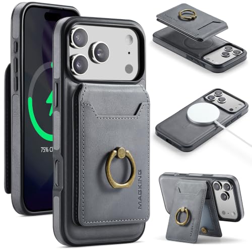 Étui portefeuille iPhone 17 Pro gris protecteur résolvant la gêne de la charge sans fil