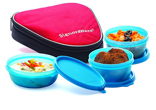 Signoraware Sleek Lunch Box with Bag Set, 3-Pieces, Blue