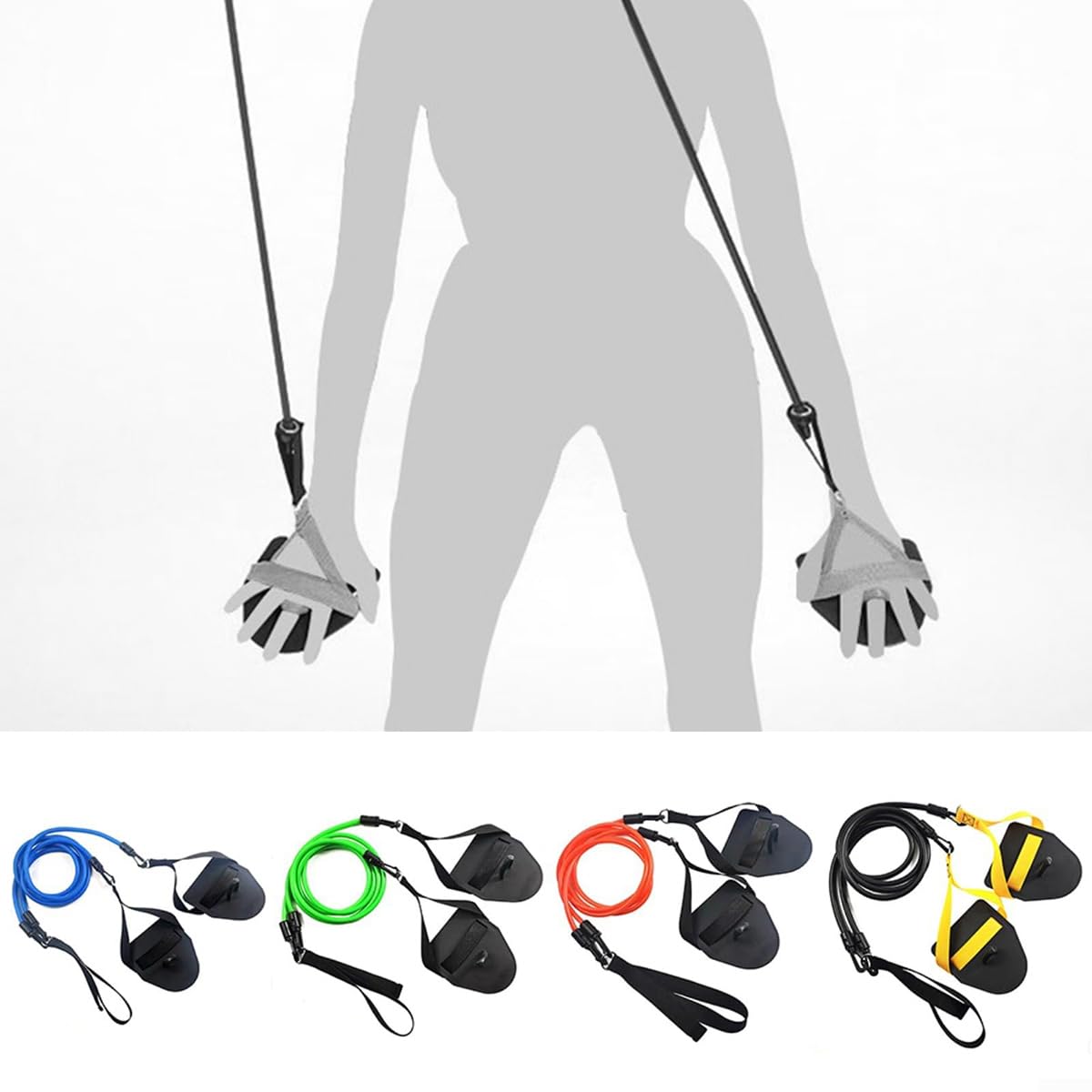 Allenatore di nuoto terrestre con palette per le mani, corda di resistenza, fascia elastica staccabile per migliorare la forza delle braccia (giallo, 20 libbre)