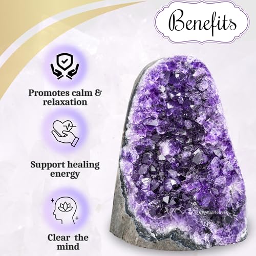 Image of Amethyst Crystal Stone Certified Cluster, 1 to 1.5 KG | Raw Amethyst Stone Original Certified for Energy Cleansing, Meditation, Chakra Balancing, Healing and Decoration Gift