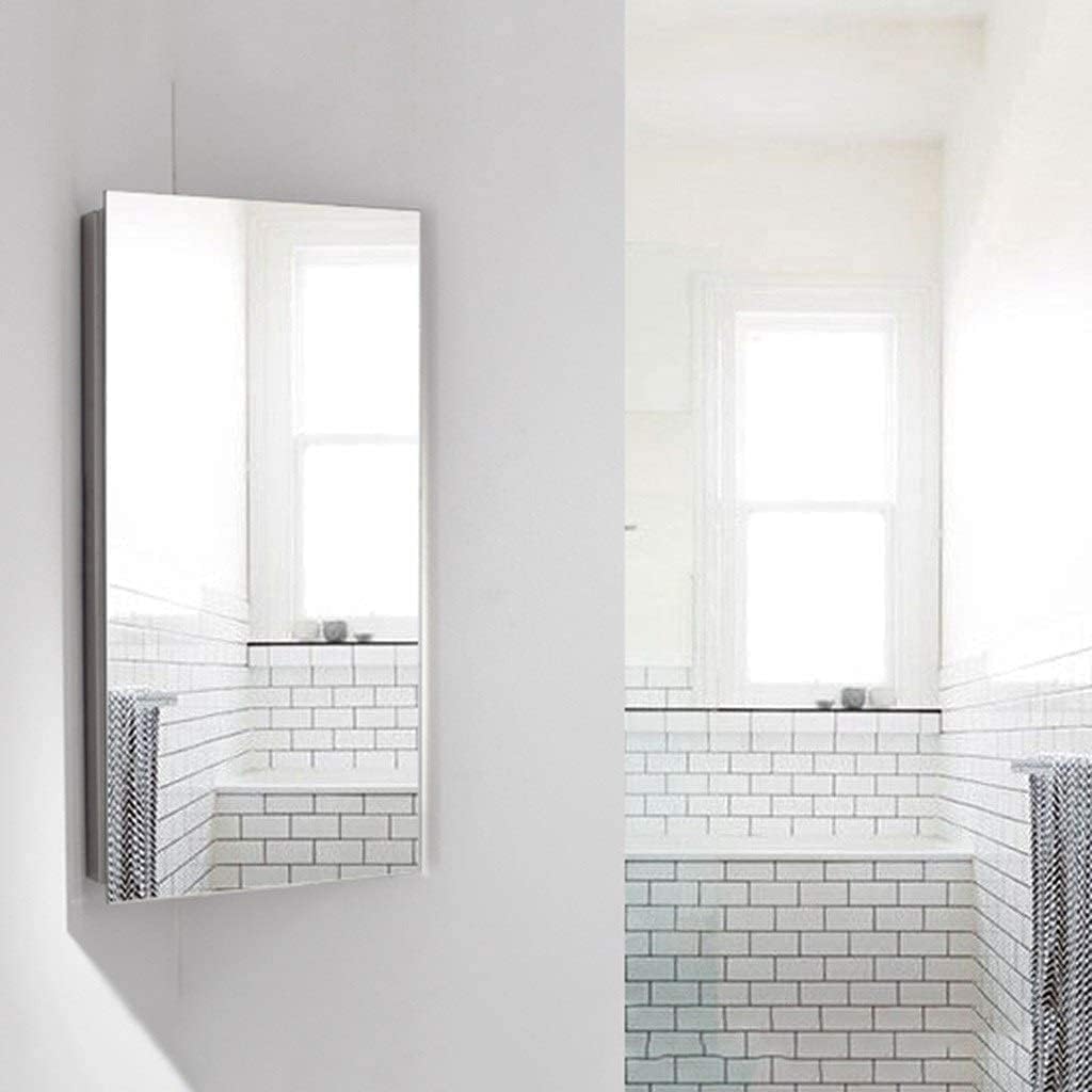 Mirror Cabinet Corner Wall Mounted Vanity Mirror Bathroom Triangle Locker (Silver 30 * 60 * 20cm)