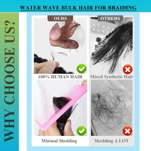 AnJudyReid Human Braiding Hair Water Wave Bulk Human Hair For Braiding No Weft Wet And Wavy Human Hair Braiding Hair Extensions For Boho Braids 2 Bundles Human Hair Per Pack 100g(20inch,Natural Black) - Thumbnail 5
