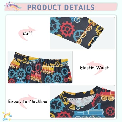 Pajama Sets Long Sleeve Colorful Train Wheels Gears Soft Comfy Sleepwear 2 Piece PJS 3-8T4