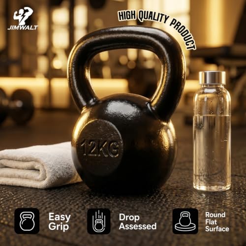Image of Jimwalt Powder Coated Kettlebell Weight - Cast Iron, Anti-Slip Grip, Rust Resistant | Strength Training, Cross Training, Functional Fitness Equipment (Powder Coated 4KG)