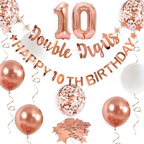 Rose Gold Double Digits Happy 10th Birthday Banner Garland Foil Balloon 10 for Girls Boys 10th Birthday Decorations Hanging 10 and Fabulous Cheers to 10 Years Old Ten Birthday Party Supplies Backdrop Cover