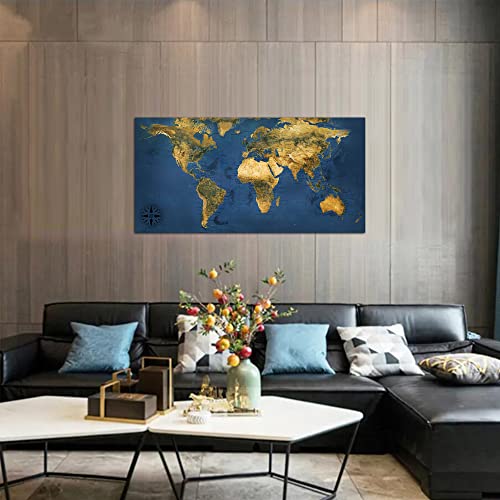 Acocifi World Map Wall Art Large Blue Canvas Old Map Of The World Picture Retro Prints Vintage Nautical Painting Artwork For Living Room Bedroom Study Room Home Office Large Wall Decor Framed 40"X20" #TOP1