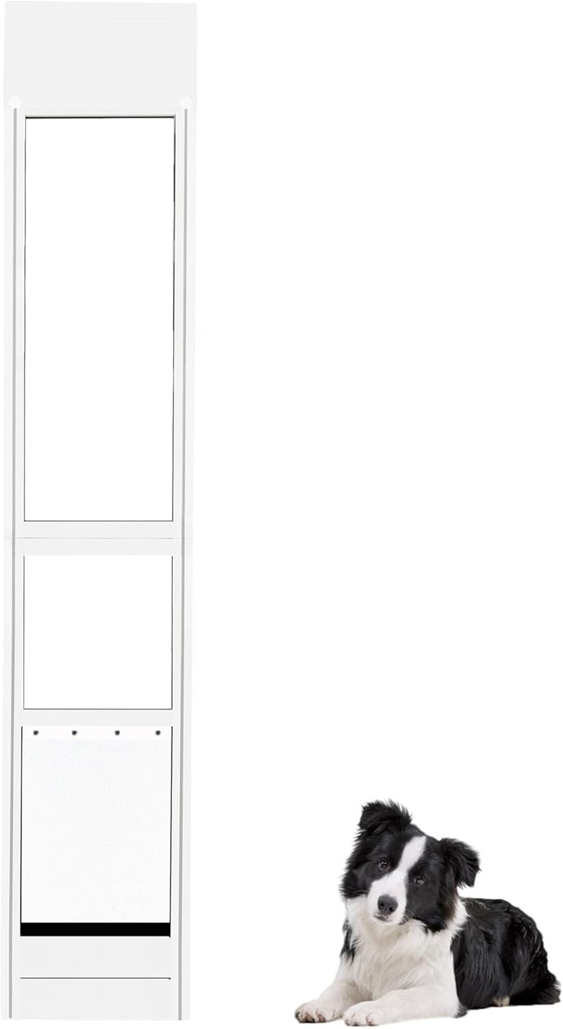 Large Dog Door for Sliding Glass Door, Bottom Height Increase Dimension is 7.87",Adjustable Height 75.79" to 81.5",No Cut Easy Installation Magnetic Closing Curtain Ideal for Renters