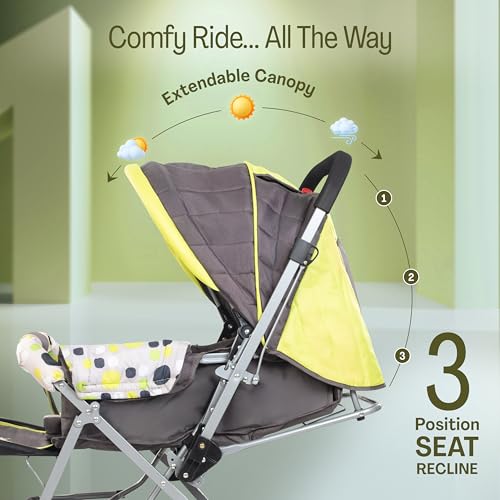 Image of LuvLap Sunshine Baby Stroller /Pram for 0 to 3 Years, New Born /Toddler /Kid, 5 Point Safety Harness, Adjustable backrest, 360 Swivel Wheel, Large Storage Basket, Reversible Handlebar (Green)