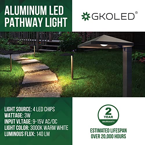 Gkoled 6 Pack Low Voltage Led Landscape Pathway Light, Outdoor Garden Yard Walkway Sidewalk Driveway Lighting, Waterproof Path Lights With Large Stake, 3W 3000K, Die-Cast Aluminum Housing, Black #TOP1