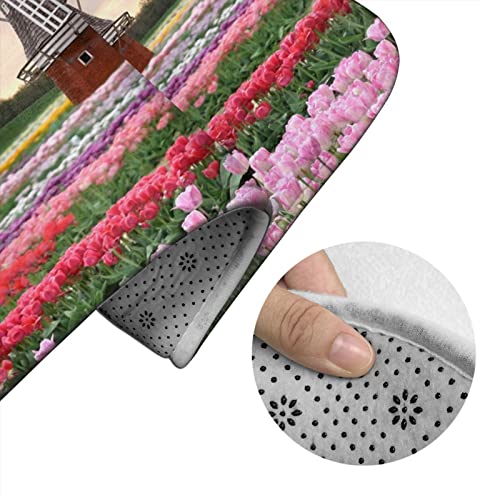 DIRYKILP Badematte + Konturmatte + Toilettendeckelbezug, schönes Blumenfeld 3 Stück Badematte Set, mit rutschfester Klebeunterseite – Bild 6