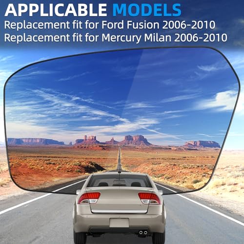 Image of Driver Side Mirror Replacement for Ford Fusion 2006 2007 2008 2009 2010, for Mercury Milan 2006 2007 2008 2009 2010 - Left Side Mirror Glass, Rear View Mirrors Glass