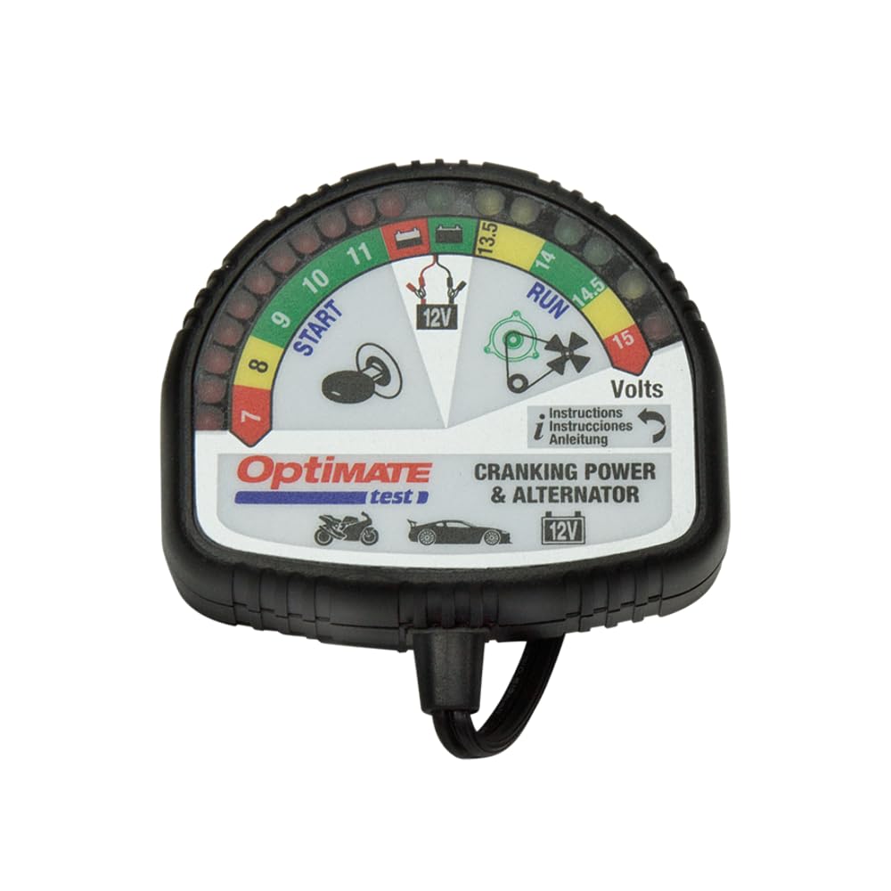 OptiMate TEST TS120 – Analizzatore Avviamento Alternatore 12V – Diagnosi Batteria Sistema Ricarica con Display LED – Connettore SAE Morsetti – AGM GEL STD LiFePO4
