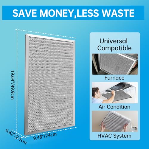 Image of UBeesize Reusable 10x20x1 Air Filter Electrostatic HVAC AC Furnace Filter,MERV 8,Washable,Lasts a Lifetime,Permanent Air Filter,Breathe Fresher,Home And Office(Actual Size:9.48x19.64x0.82Inch)