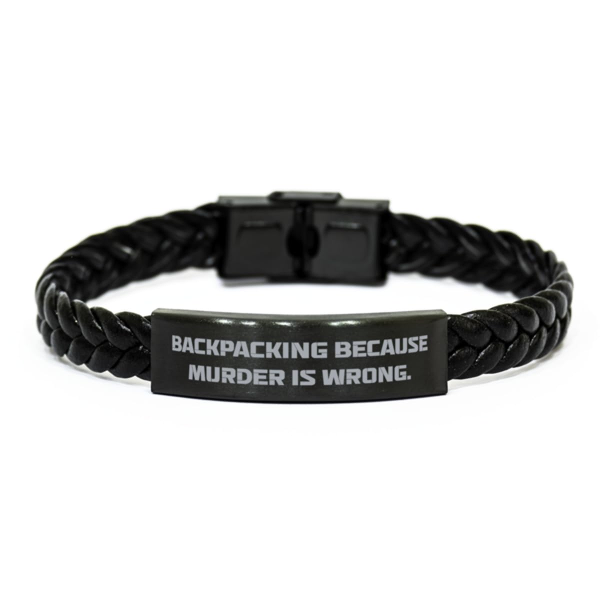 Fancy Backpacking Gifts, Backpacking Because Murder is Wrong, Birthday Braided Leather Bracelet For Backpacking from Friends, Backpacking birthday gift ideas, Backpacking gear for birthday present,