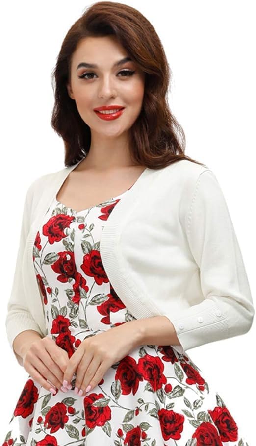 Belle Poque Womens 3/4 Sleeve Bolero Shrug Open Front Knit Cropped Cardigan - Image 2