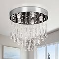 Finktonglan 5-Lights Modern Chandelier K9 Crystal Chandelier Light Fixture Modern Flush Mount Ceiling Light Fixtures Raindrop Chandelier for Bedroom Dining Room Living Room GU10 Required H19 x D17