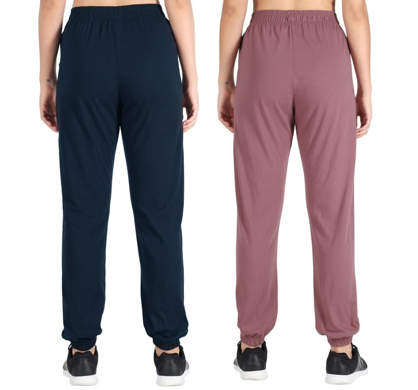 Image of Fflirtygo Cotton Solid Joggers /Track Pant /Solid Pajama /Leggings �100% Export Quality Soft Cotton Night Wear /Pocket Pyjama for Women Combo Pack of 2Pcs, Blue and Grey