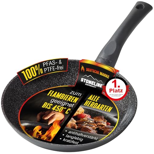 STONELINE Ceramic Bratpfanne 20 cm Keramikpfanne Induktion Antihaft Pfanne Keramikbeschichtung mit echten Steinpartikeln, Pfanne PFAS-frei, Für alle Herdarten, Backofengeeignet