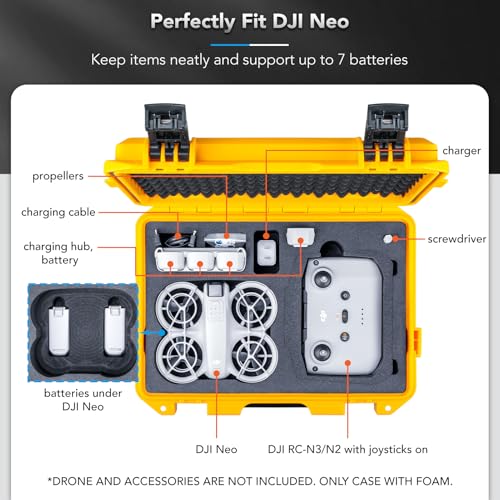 Lykus Titan N110 Waterproof Hard Case for DJI Neo Combo, RC-N3/DJI RC 2, Holds up to 7 Batteries [Case Only], Yellow, 14.2 x 10.2 x 5.7 inches, Hard Case by Lykus - Image 2