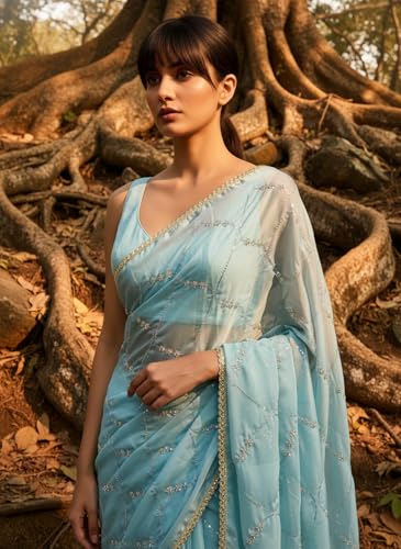 Image of Glory Sarees Women's Georgette Silk Heavy Beads & Sequin Embroidery Work Saree With Blouse Piece (Beads Work103 Parent)