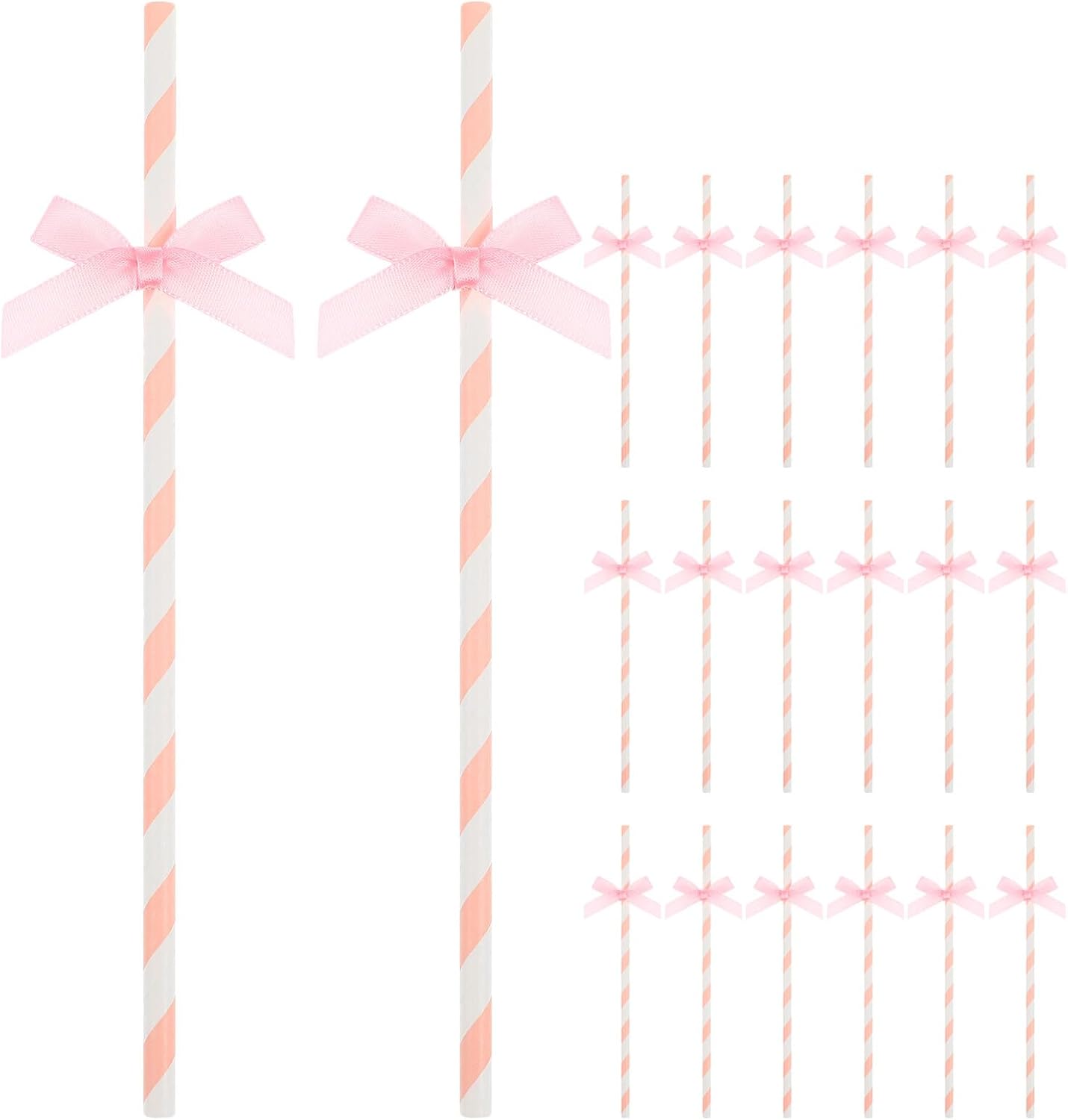 SOLUSTRE 100pcs Pink Paper Straws with Bows Disposable Birthday Party Decorations Cake Drinking Straws for Juice Milk Tea Smoothies