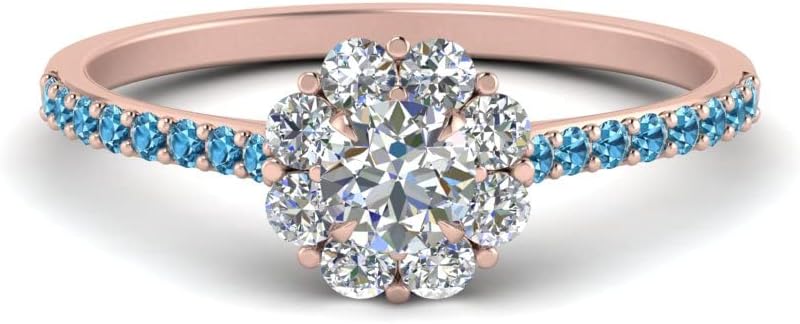 Choose Your Gemstone Flower Halo Diamond CZ Ring Rose Gold Plated Round Shape Halo Engagement Rings Affordable for Your Girlfriend, Wife, Partner Wedding US Size 4 to 12