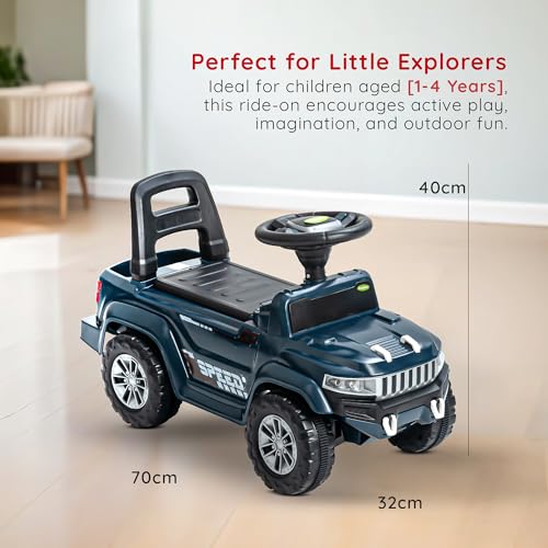 Image of Baybee Speedy Baby Ride on Car for Kids | Push Rideons Toys Car with Music & LED Light | Portable Ride on Jeep with Backrest & Storage Basket | Kids Car to Drive 1-3 Years Boys Girls (Navy Blue)