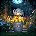 HundRare Solar Garden Decor Dog Statue Outdoor Christmas Decorations Dog Figurine Light with Bucket for Outdoor Patio Balcony Yard Porch Lawn for Women Mom Grandma Family Friend