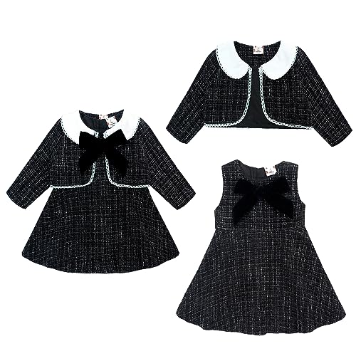 famuka Little Girl Tweed Suit Kids 2PCS Sleeveless Dress + Coat Winter Party Dress Outfit