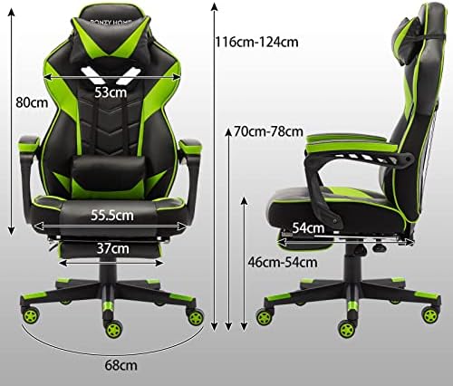 Bonzyhome Gaming Chair, Ergonomic Racing Gaming Chair for Adults with Footrest and Lumbar Massage, Height Adjustable with Swivel Seat and Headrest for Home/Office (Green)