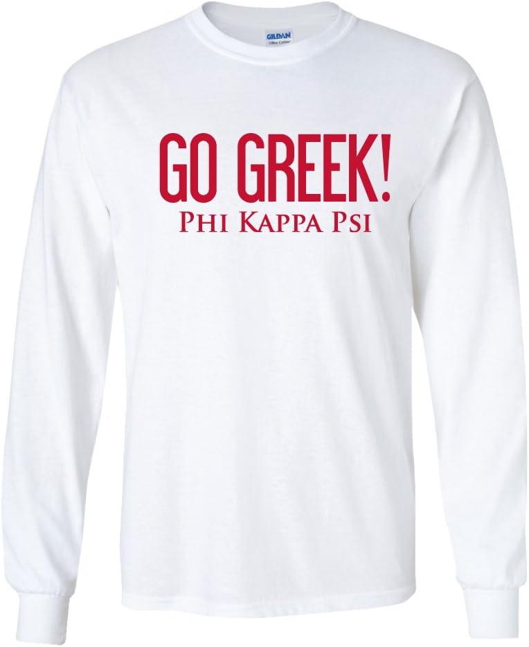 Phi Kappa Psi Long Sleeve T-Shirt Go Greek Design (Large, White)