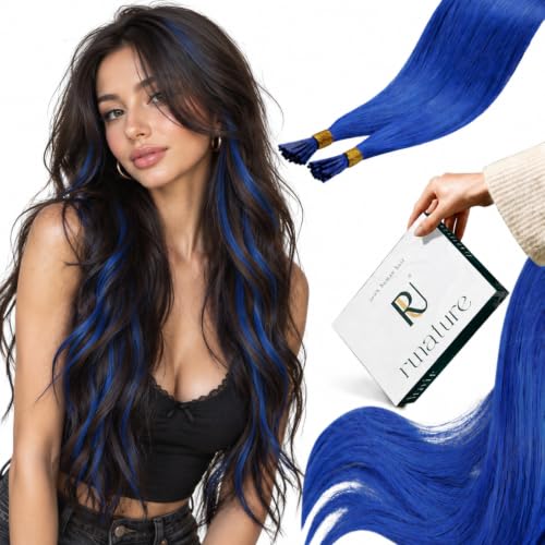 RUNATURE Blue Itip Human Hair Extensions 14 Inch 25s Colorful Remy Hair
