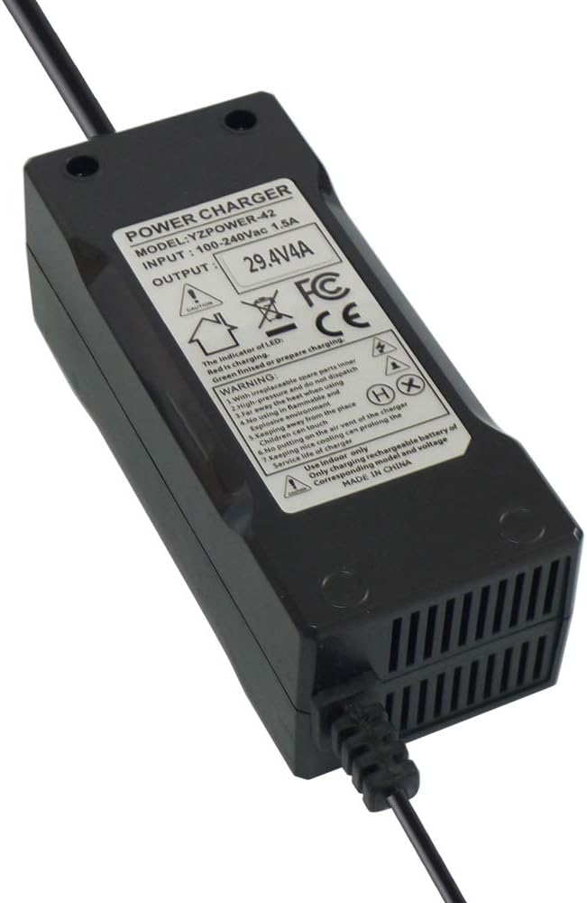 Abakoo 29.4V 4A Power Supply Charger Adapter for Lithium Li-ion Battery Pack with DC 5.5 x 2.1mm/5.5 x 2.5mm Plug
