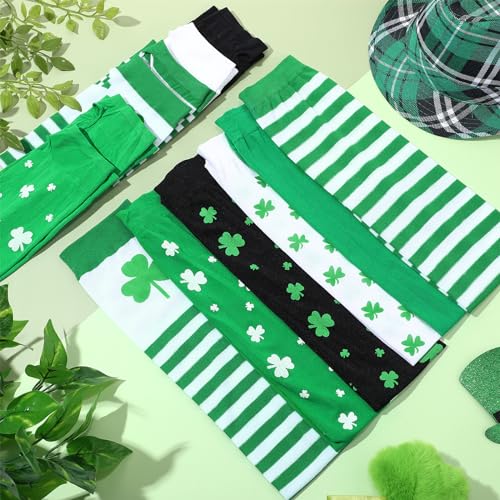 12 Pairs St. Patrick's Day Women Stripe Knee Thigh High Socks and Irish Green White Arm Warmer Fingerless Gloves Set4