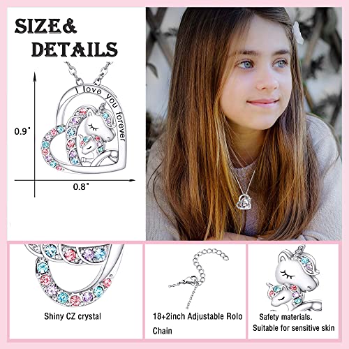 M&Ostyle I Love You Forever Unicorn Jewelry Set for Girls Necklace and bracelet Crystal Heart Pendant Necklaces Gifts For Girls Daughter Granddaughter Niece Birthday Christmas