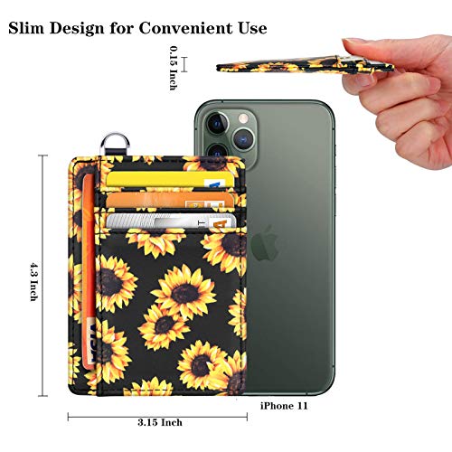Coco Rossi Slim Front Pocket Wallet Rfid Blocking Minimalist Credit Card Holder Wallet With D-Shackle For Women,Sunflower #TOP6